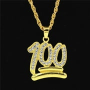 Jiaroswwei Men Hip Hop Twist Chain Rhinestone Number 100 Pendant Necklace Street Jewelry